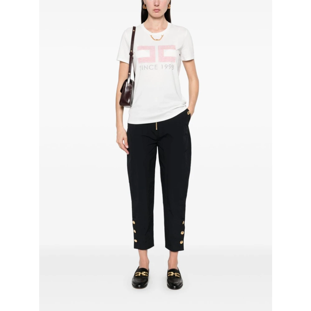 Elisabetta Franchi Wit T-shirt met Logoprint NorHeren Pasvorm White Dames