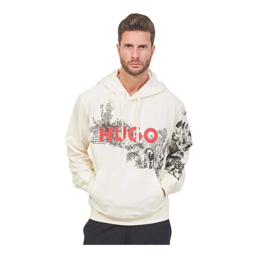 Hugo Boss Trendy hoodie met seizoensgrafische print White Heren