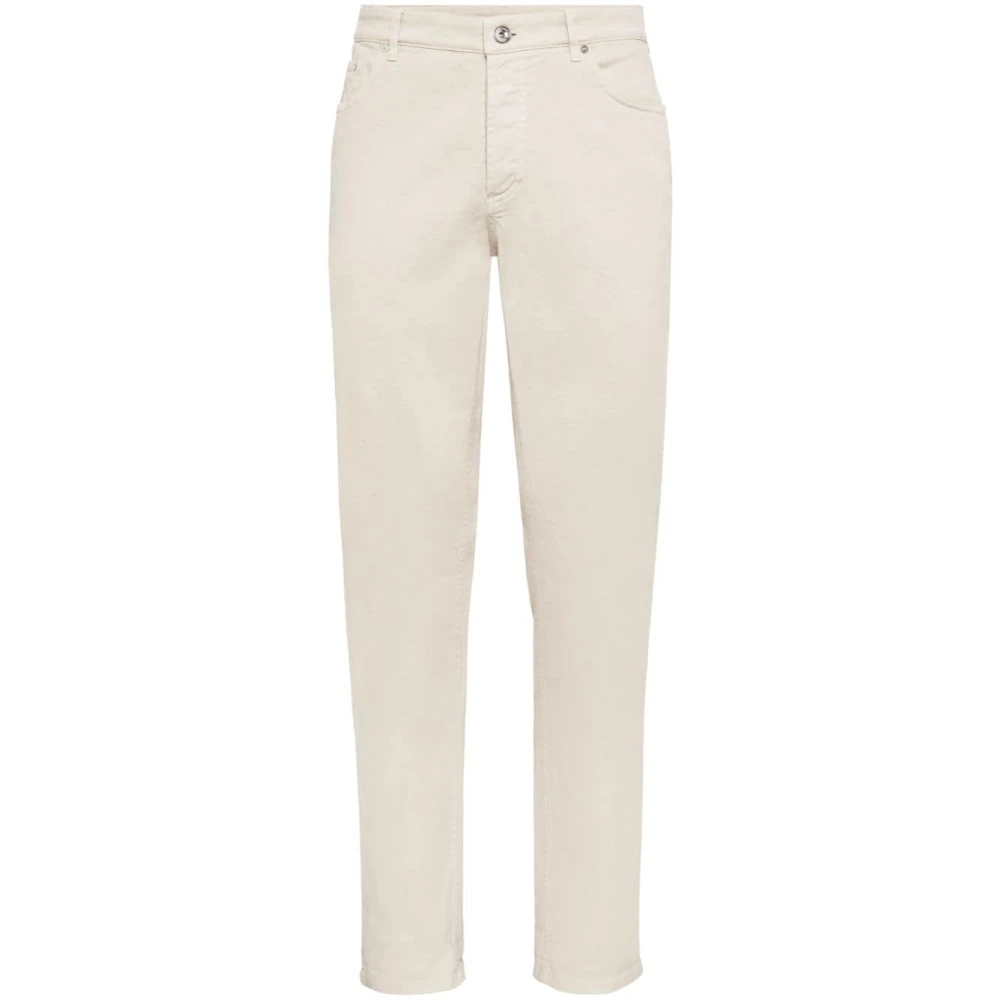 BRUNELLO CUCINELLI Beige Straight Leg Broek Logo Patch Beige Heren