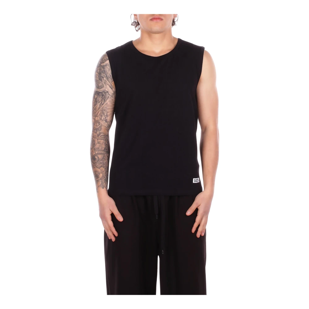 Gcds Black Sleeveless Tops, Male, M, Canotta Logo Frontale