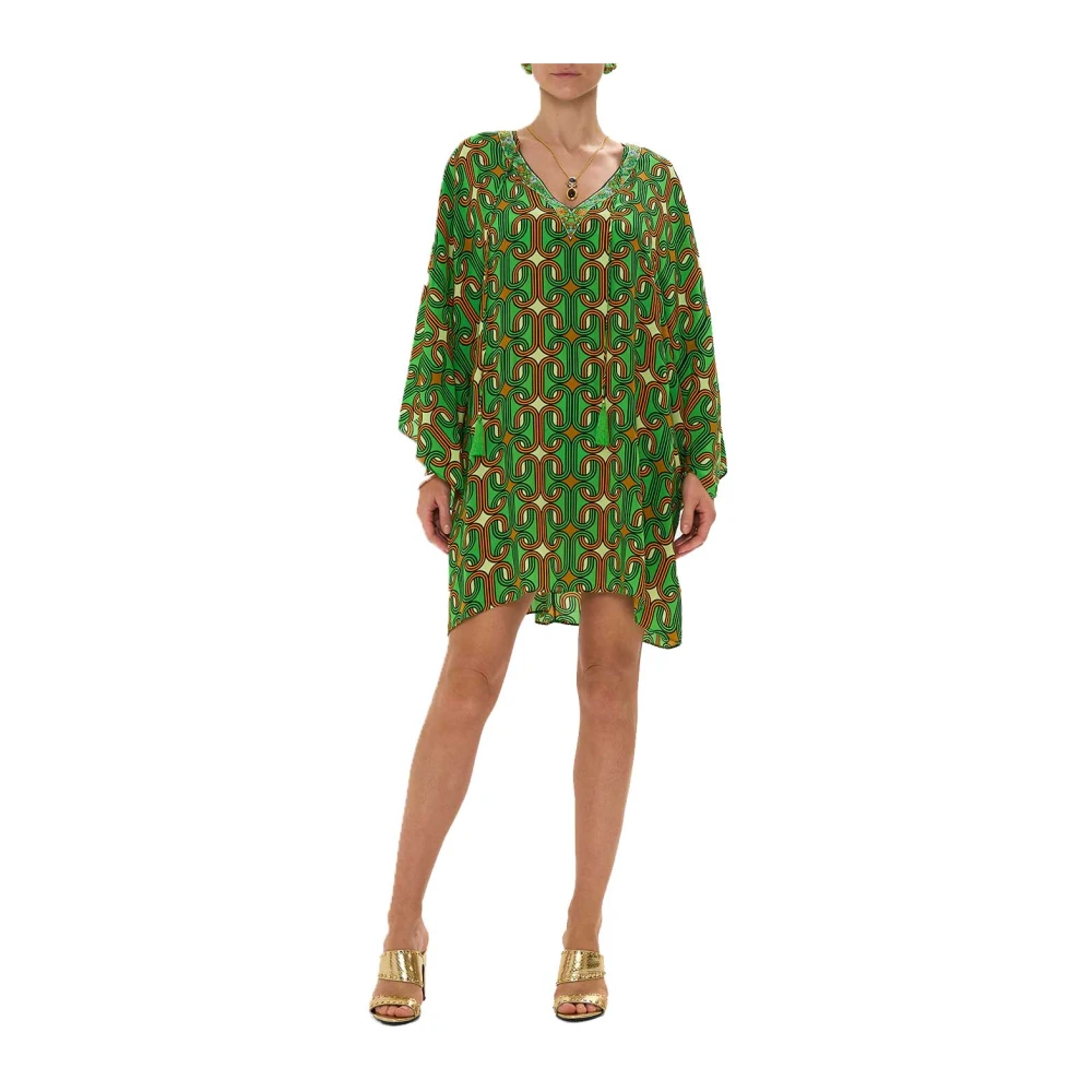 Camilla Geometrische V-hals Kaftan Goede vibes Green Dames