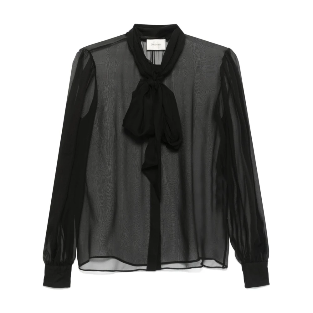 Saint Laurent Svart silke chiffon blus Black, Dam