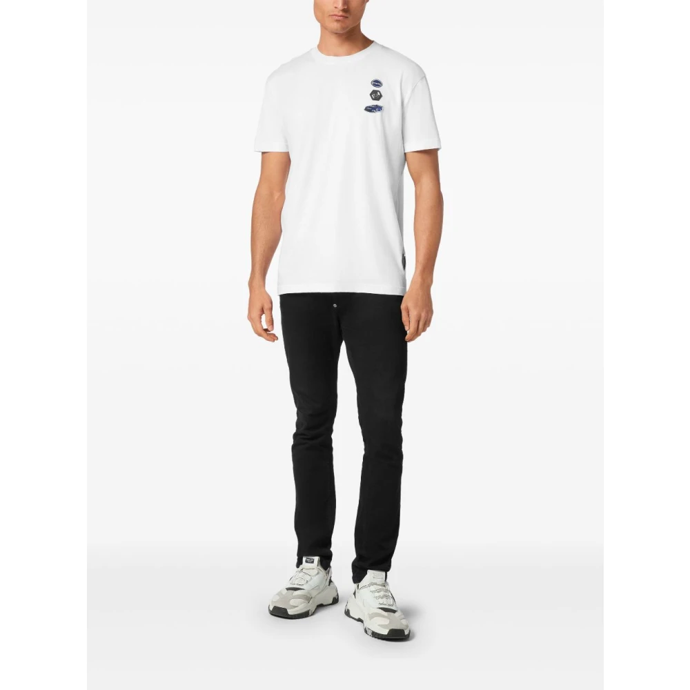 Philipp Plein Witte Auto's Racen Jersey T-Shirt White Heren
