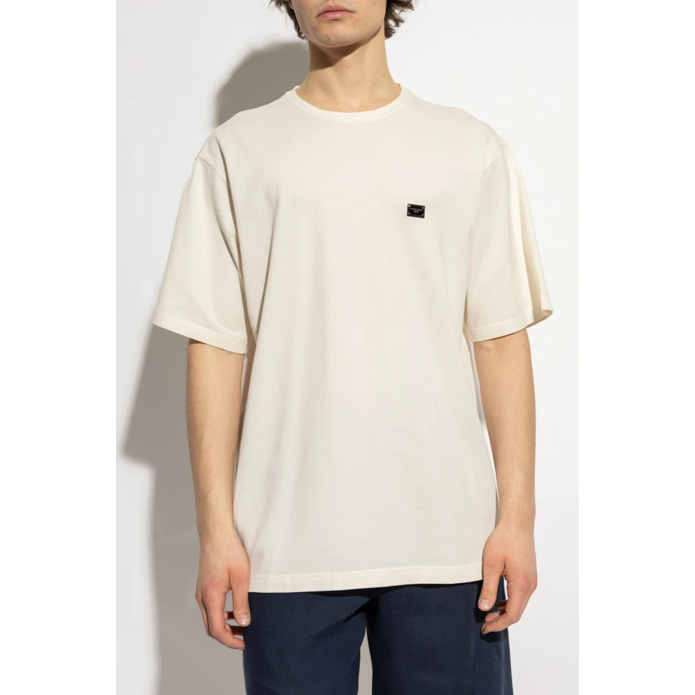 Dolce & Gabbana T-shirt met logoplaatje Beige Heren