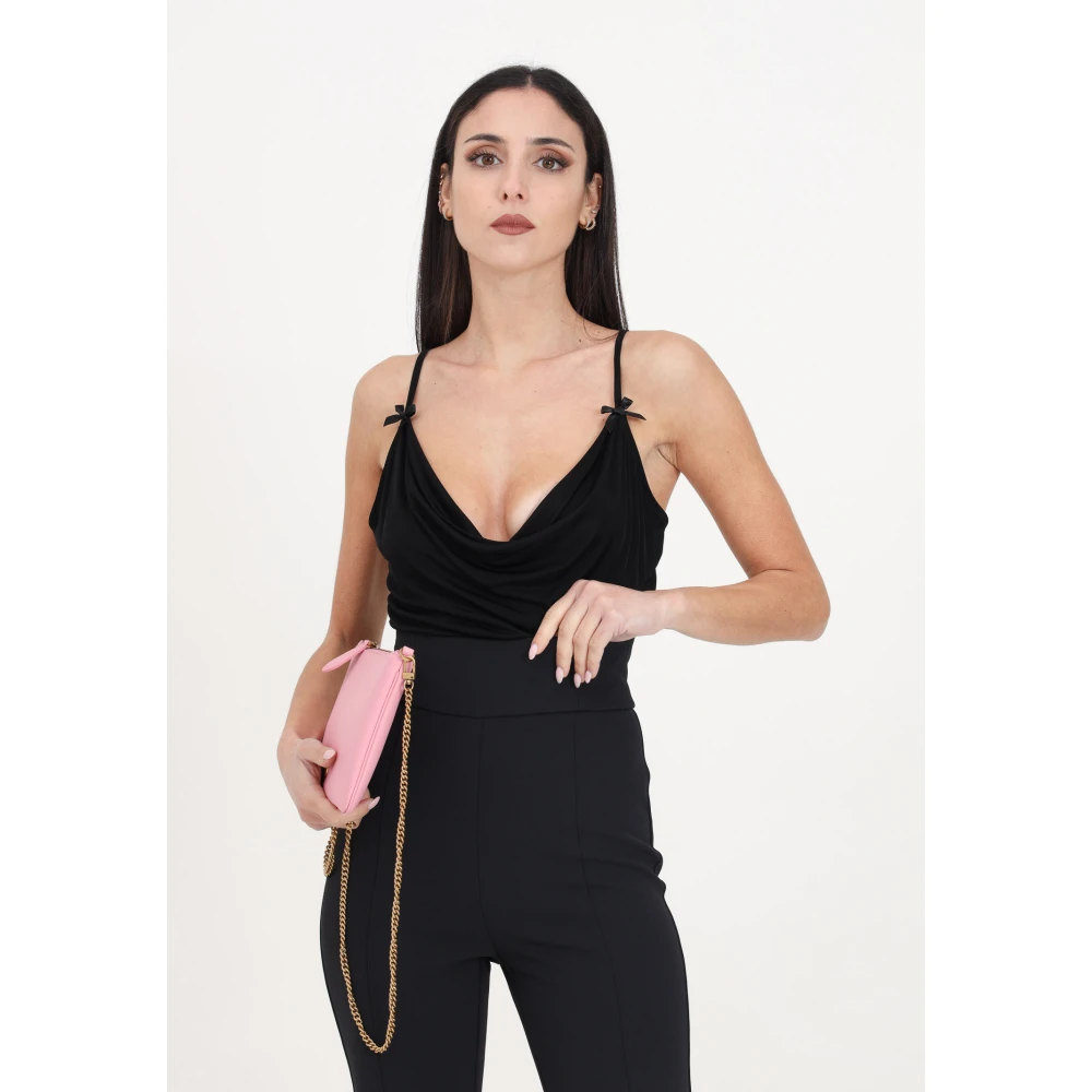 pinko Elegante Zwarte Top met Zachte Draperieën en Verstelbare Bandjes Black Dames