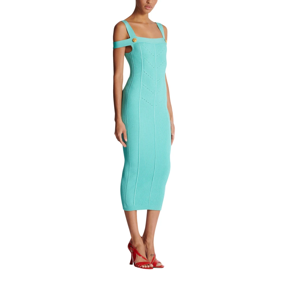 Balmain Gebreide midi-jurk met dubbele bandjes Blue Dames