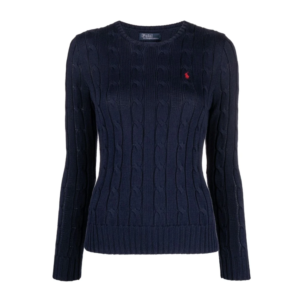 Blå Cable-Knit Sweater med Polo Pony Motiv