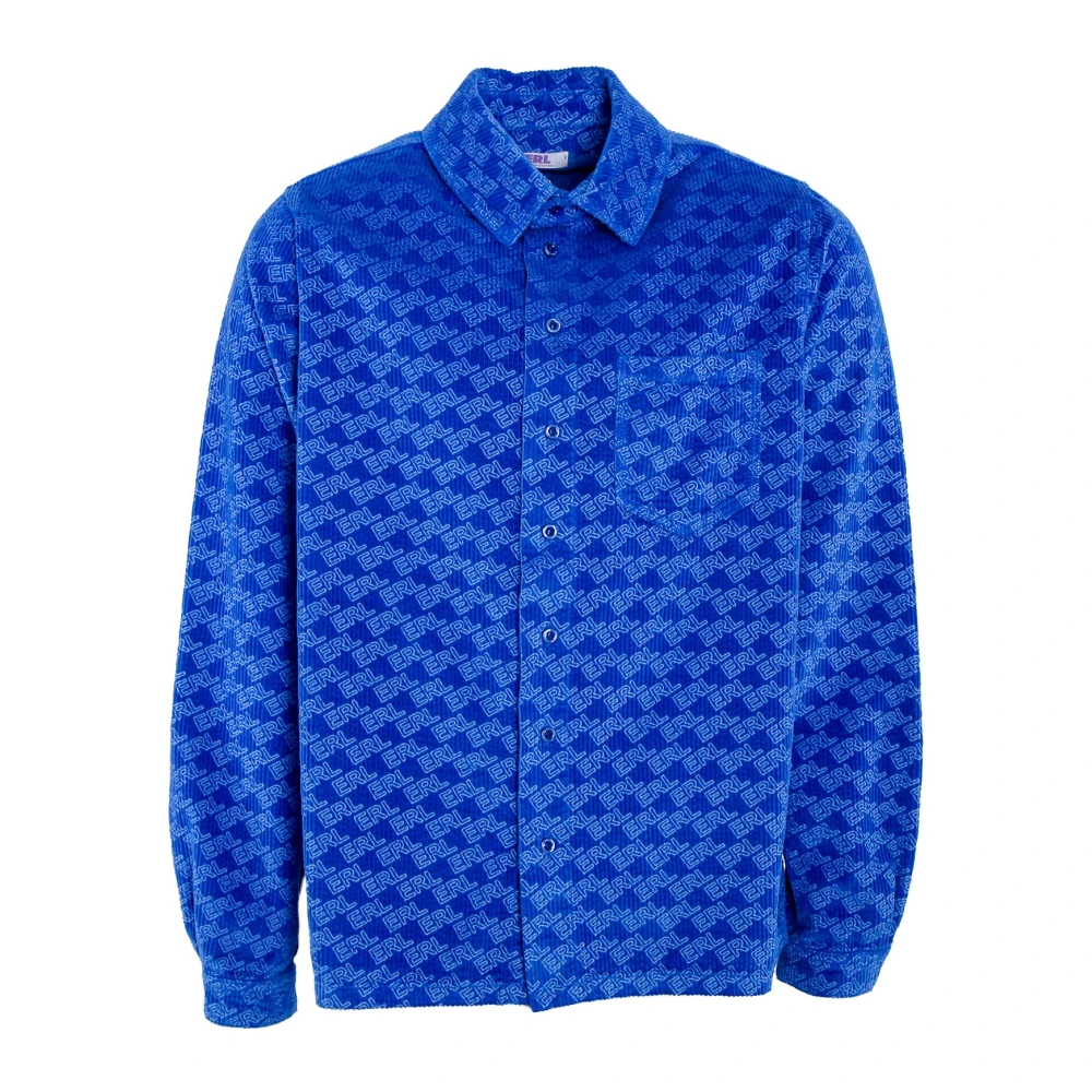 Erl Men's Blue Casual Shirts, Xl, Corduroy Embossed Overshirt