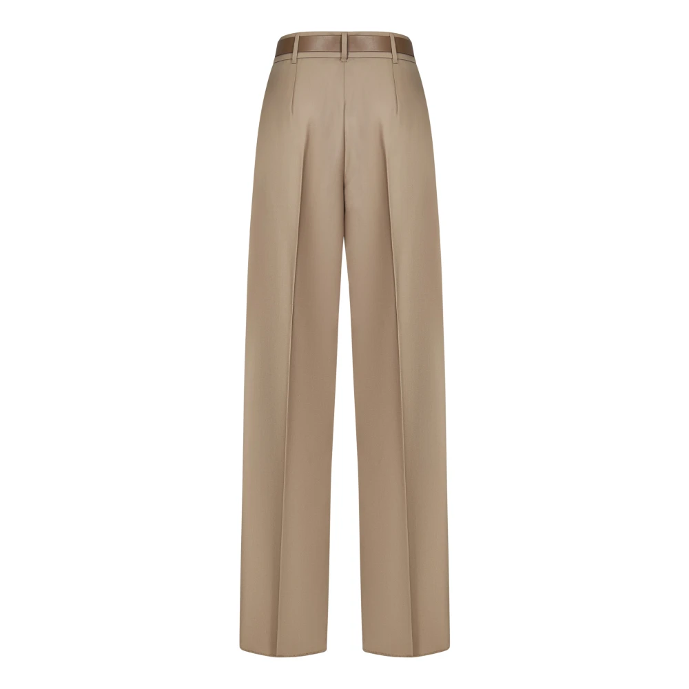 Max Mara Beige Broek met Eco-Leren Riem Beige Dames