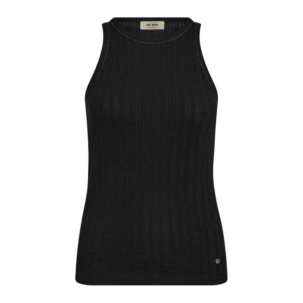 MOS MOSH Geribbelde Tanktop met Glitterdetail Black Dames