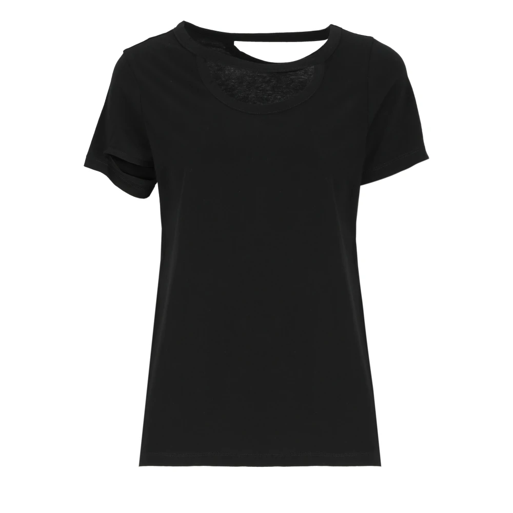 Yohji Yamamoto Zwarte Katoenen T-shirt met Uitgesneden Details Black Dames