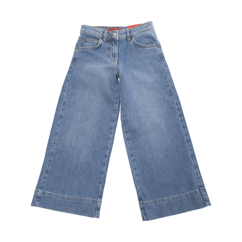 Max & Co Blå Cropped Jeans med Logo Patch Blue, Flicka