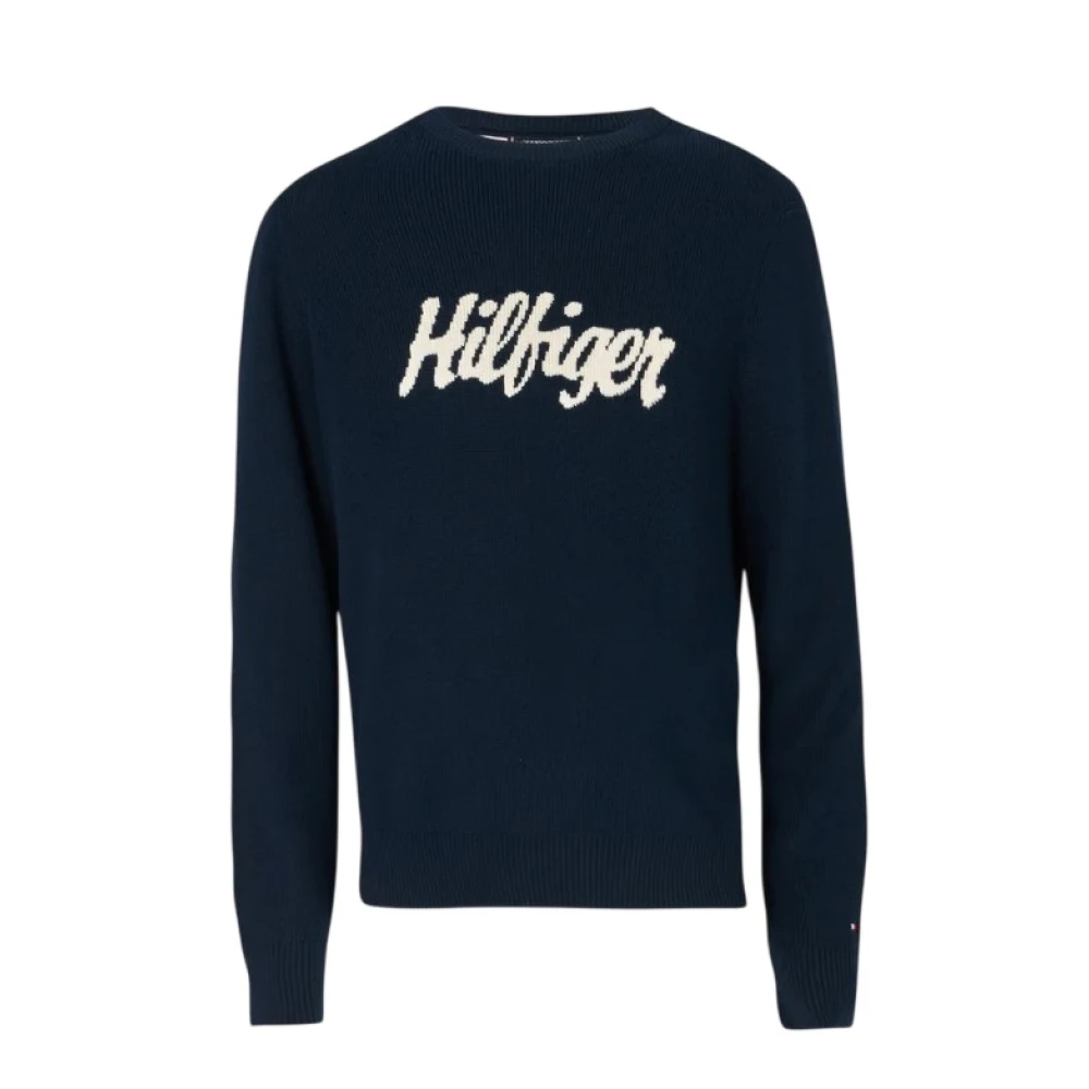 Tommy Hilfiger Men's Blue Seasonal Logo Jacquard Sweater