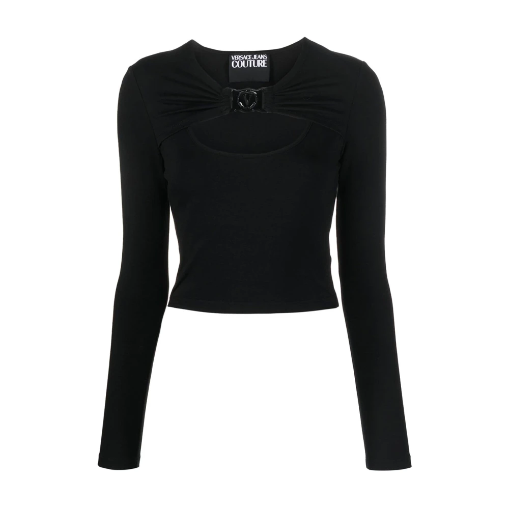Versace Jeans Couture Zwarte T-shirts en Polos met V-Emblem Logo Black Dames