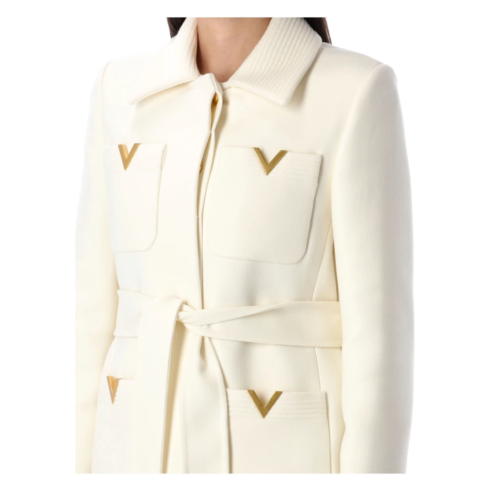 Valentino Garavani Metalen V Mantel met Gouden Detail White Dames