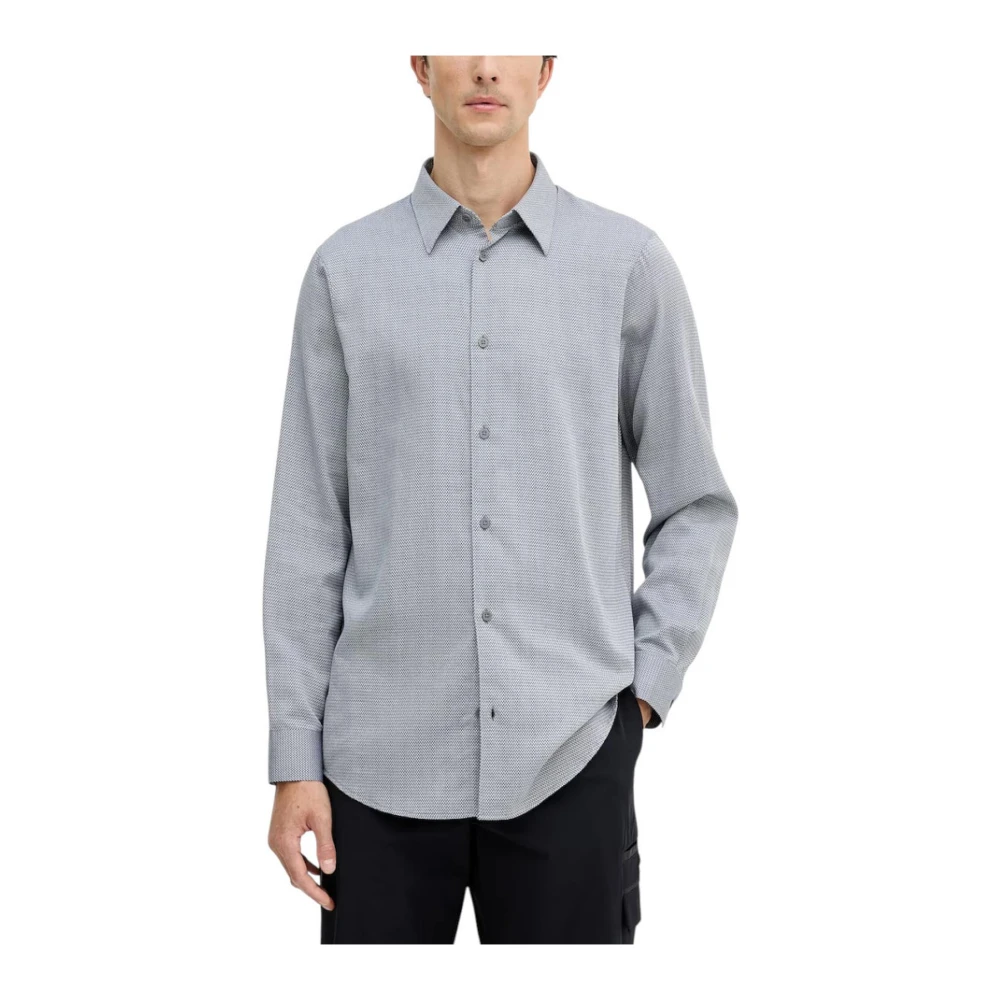 Armani Exchange Herr Vit Skjortor S, Bomull, Klassisk Långärmad Skjorta Med Rund Hals
