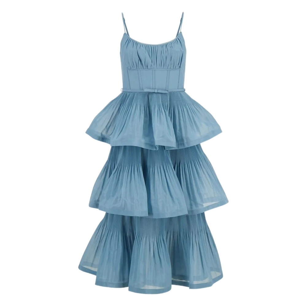 Zimmermann Women's Blue Pleated Tiered Midi Dress