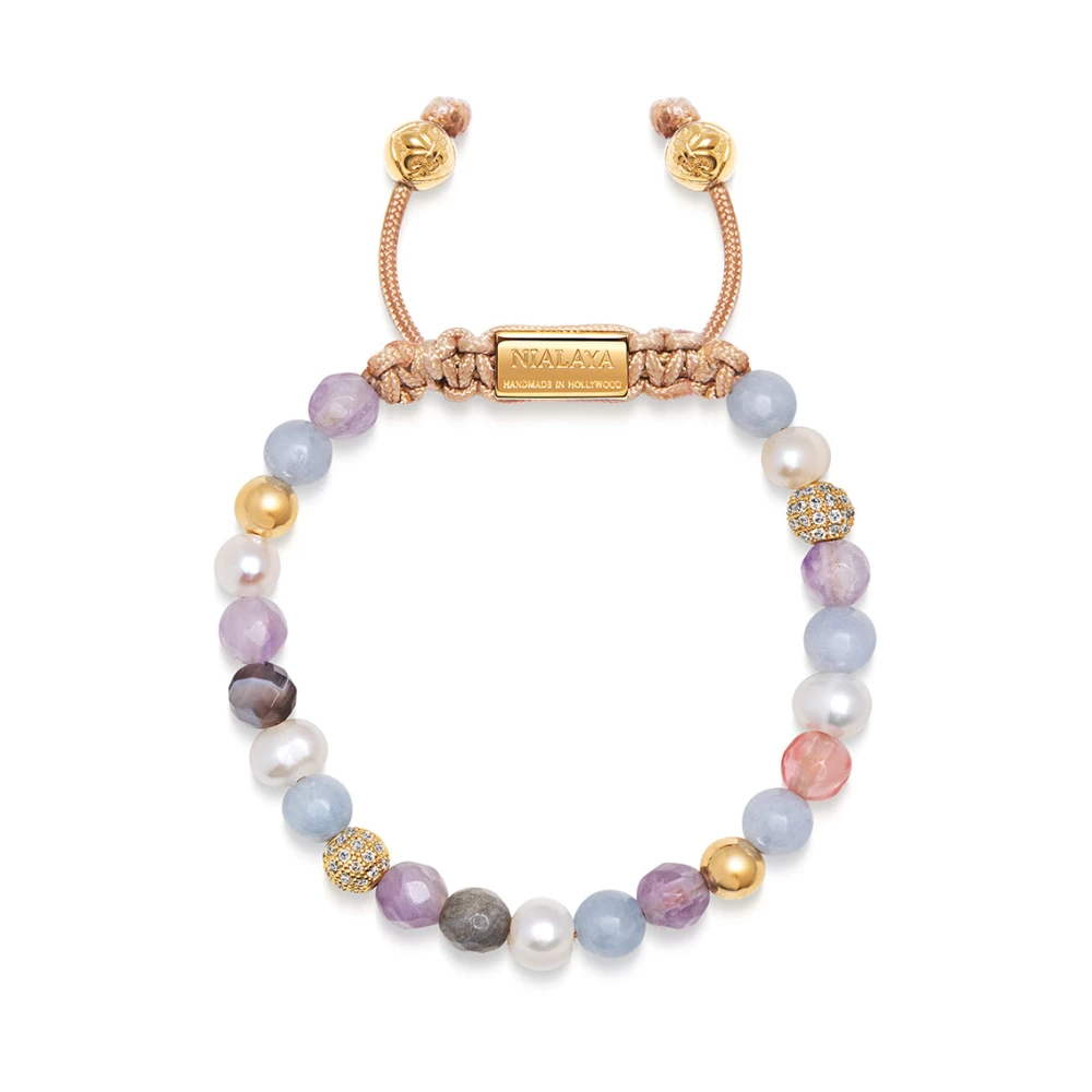 Nialaya Women`s Beaded Bracelet with Aquamarine, Amethyst Lavender, Cherry Quartz, Pearls and Botswana Agate Multicolor, Dam