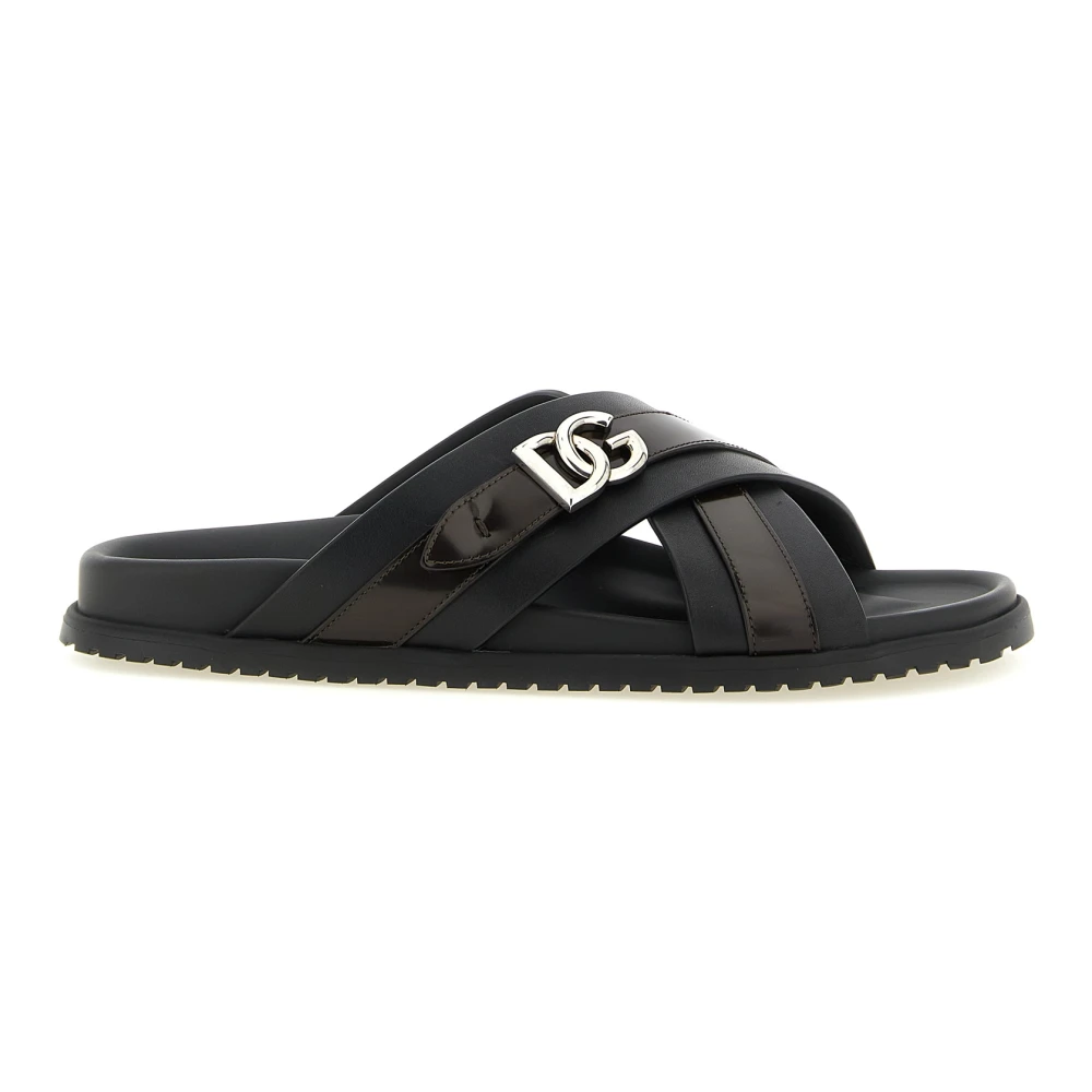 Dolce & Gabbana Black Dg Casual Sandals - Male - Sliders - 11 Uk - Shoes