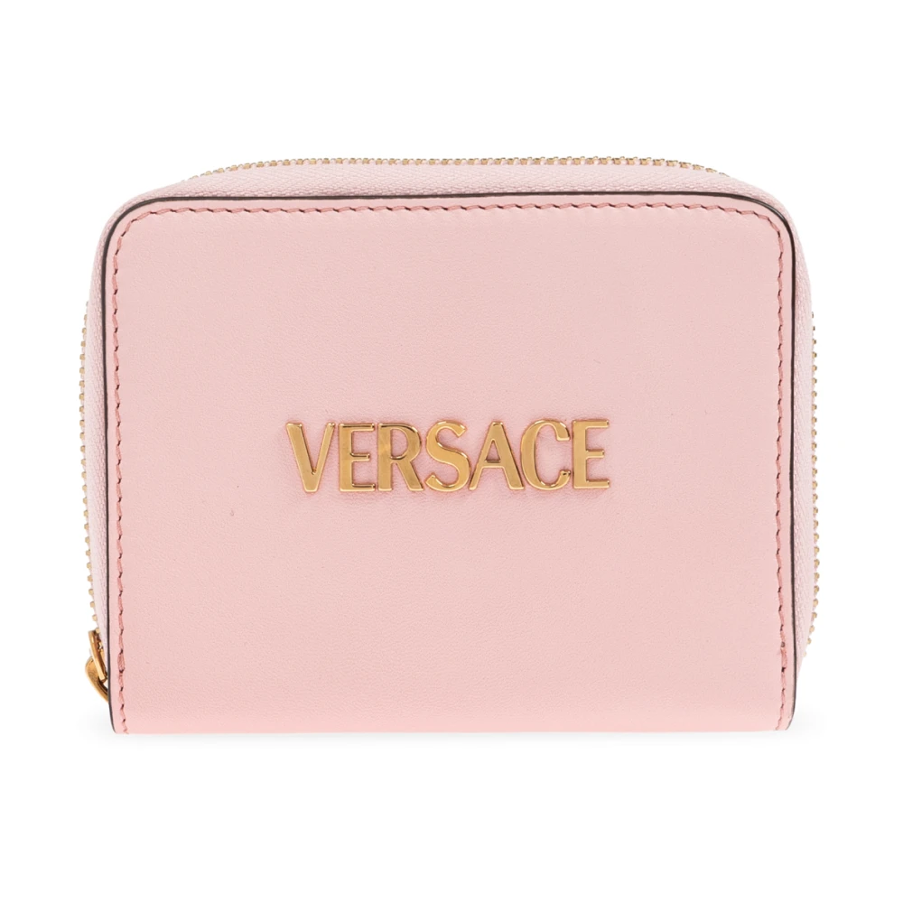 Versace Leren portemonnee met logo Pink Dames