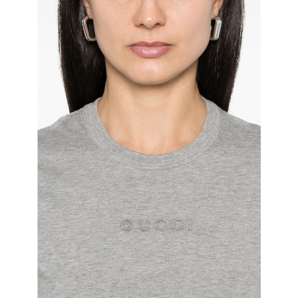 Gucci Heather Grey Jersey Logo T-shirt Gray Dames