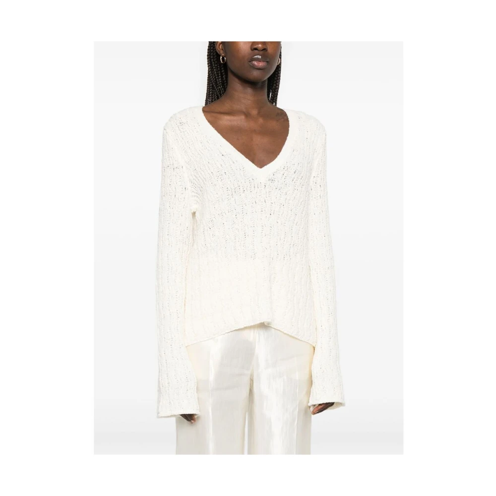 Loulou Studio Beige V-hals Sweater met Flared Cuffs Beige Dames