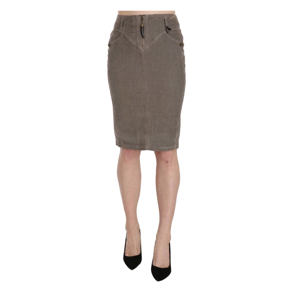 Just Cavalli Women's Gray Corduroy Pencil Straight A-Line Skirt