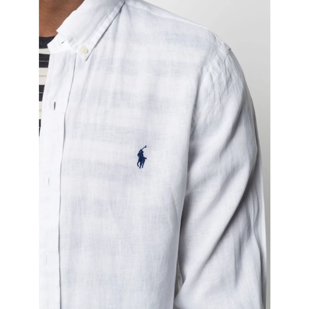 Polo Ralph Lauren Geborduurd Linnen Overhemd White Heren