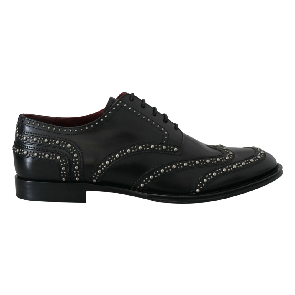 Dolce & Gabbana Zwarte Leren Derbyjurk Studded Schoenen Black Heren