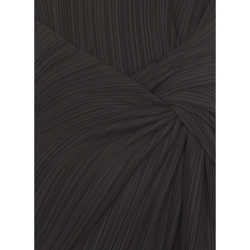 Lanvin Zwarte Geplooide Jurk Ronde Hals Korte Mouwen Black Dames