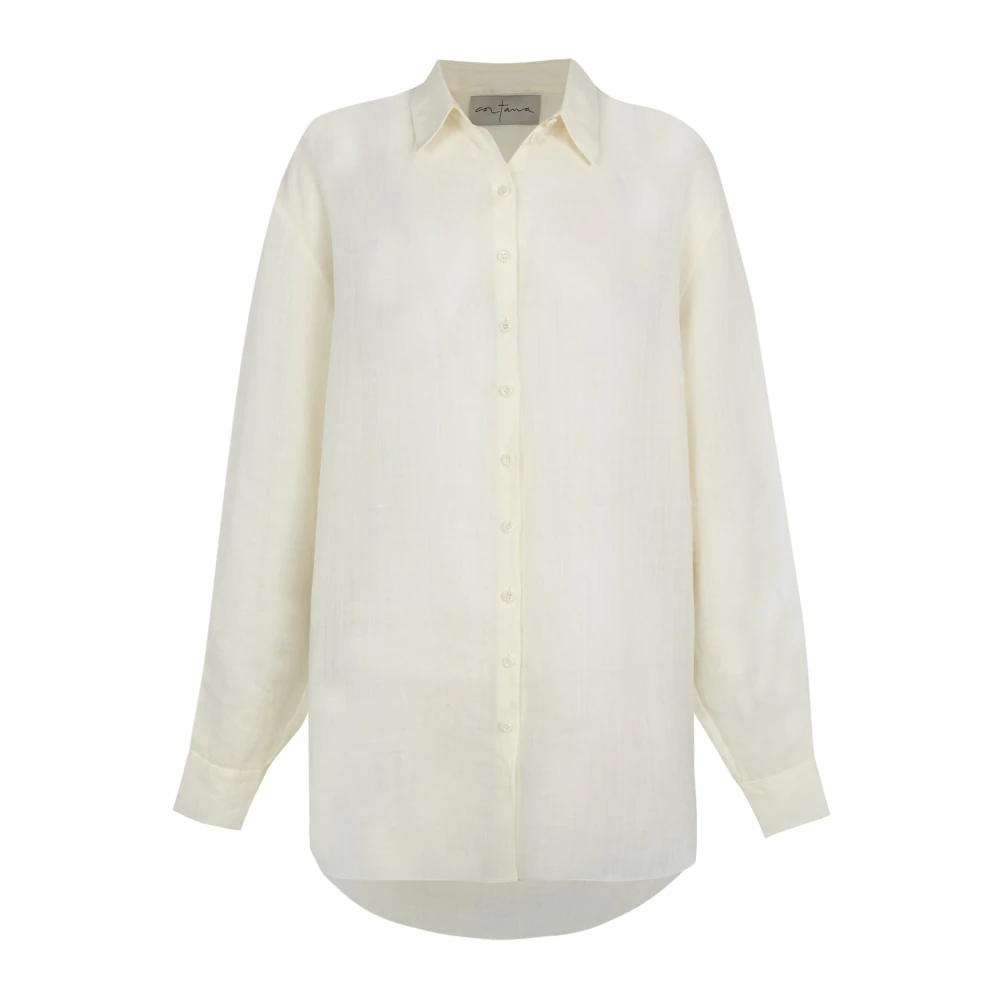 Cortana Kvinno Beige Blusar & Skjortor Dam, 2XS, Dennis, Oversize Skjorta I Elfenben Ramie