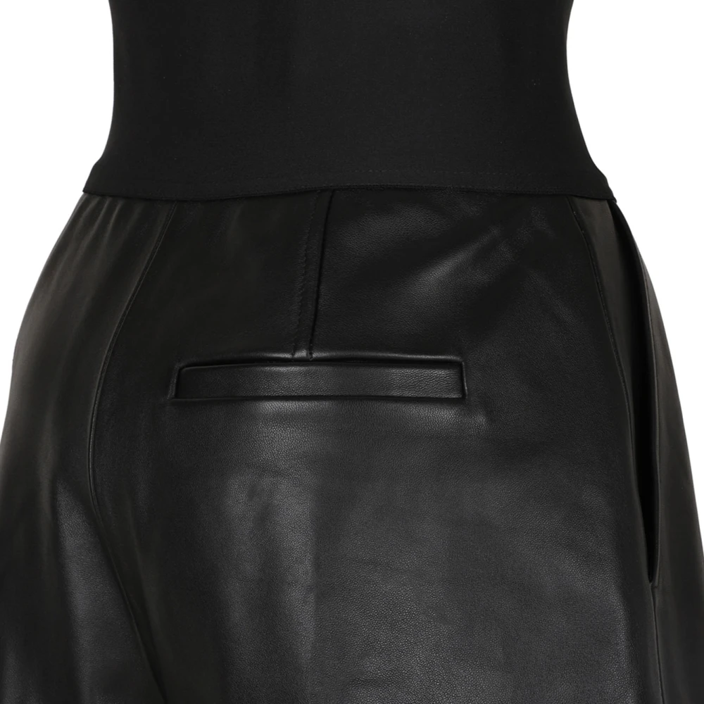 alexander wang Zwarte Leren Shorts met Plooien Black Dames