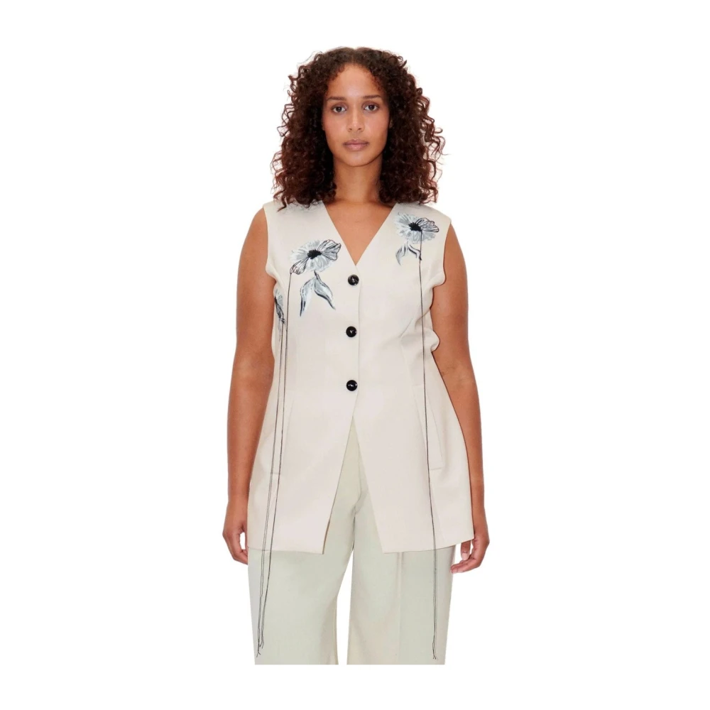 Stine Goya Bloemen Beige Single-Breasted Vest Beige Dames