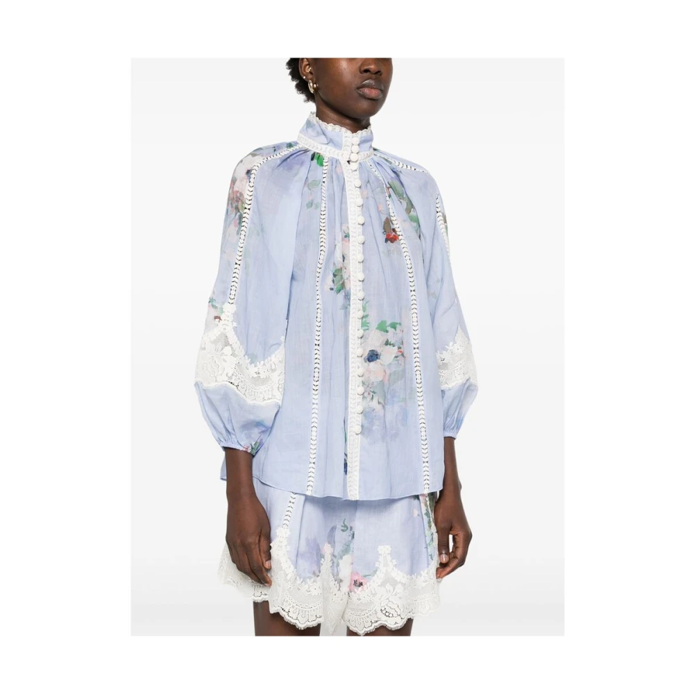 Zimmermann Bloemenprint Hemd met Gehaakte Rand Blue Dames