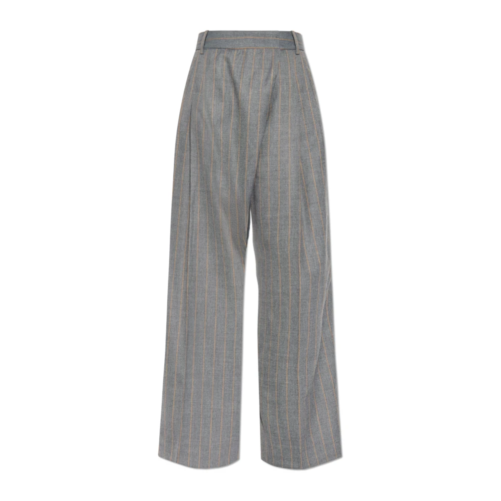 Ganni Women's Gray Wide Trousers, M, Stripe Cross-Over Trousers