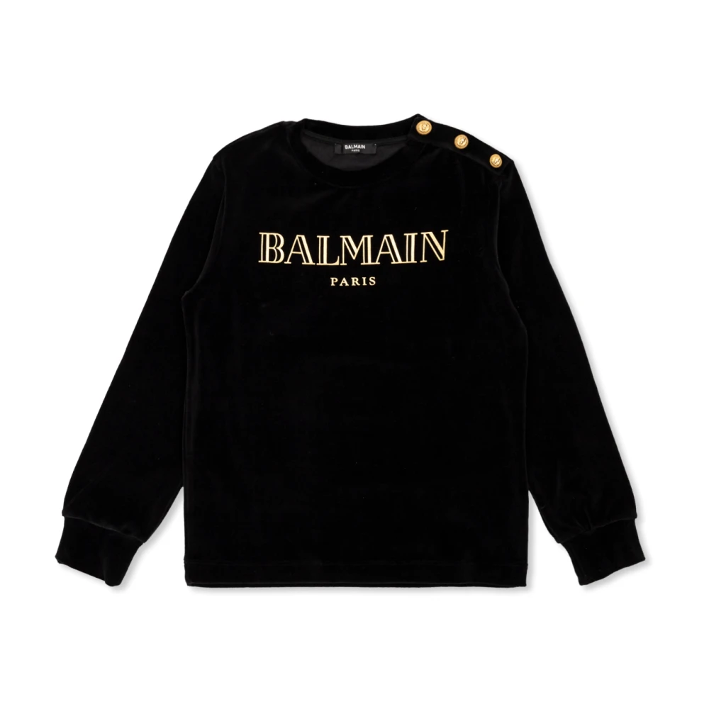 Balmain Unisex Kids Black Velvet Sweatshirt With Logo - Kids Sweatshirts - 10 Y - Kids
