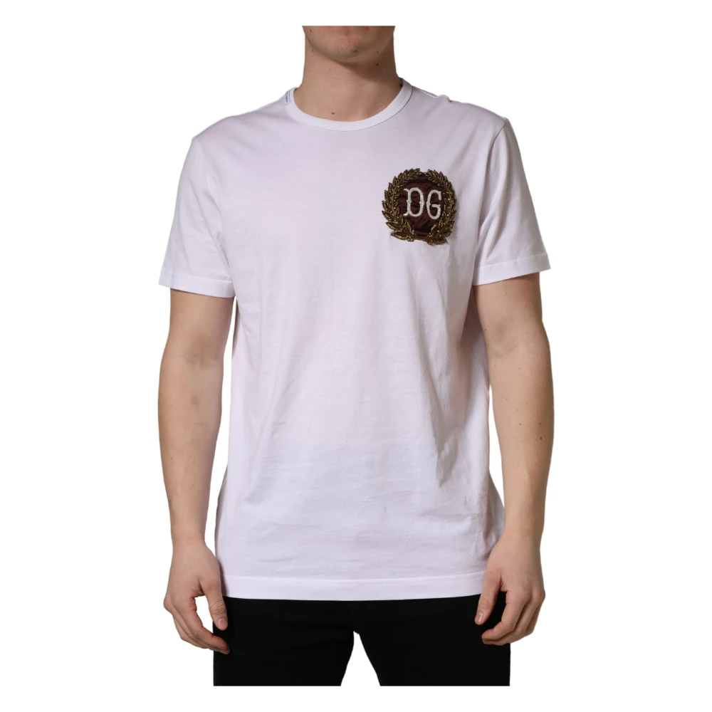 Dolce & Gabbana Dg Leaf Embroidery Crew Neck T-Shirt - Male - T-Shirts - White - L - Tops