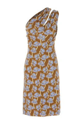 One-Shoulder Klänning i Tryckt Crepe