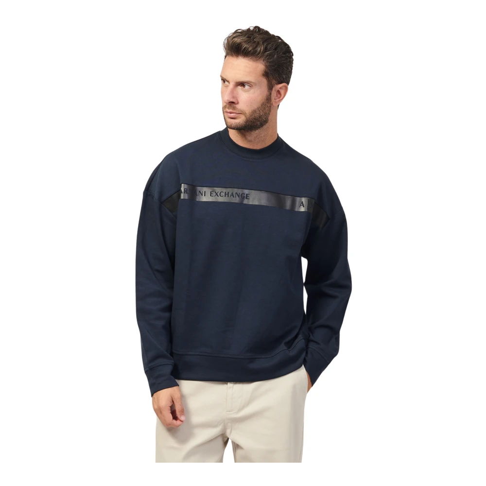 Armani Exchange Blauwe Sweaters met Logoband Blue Heren