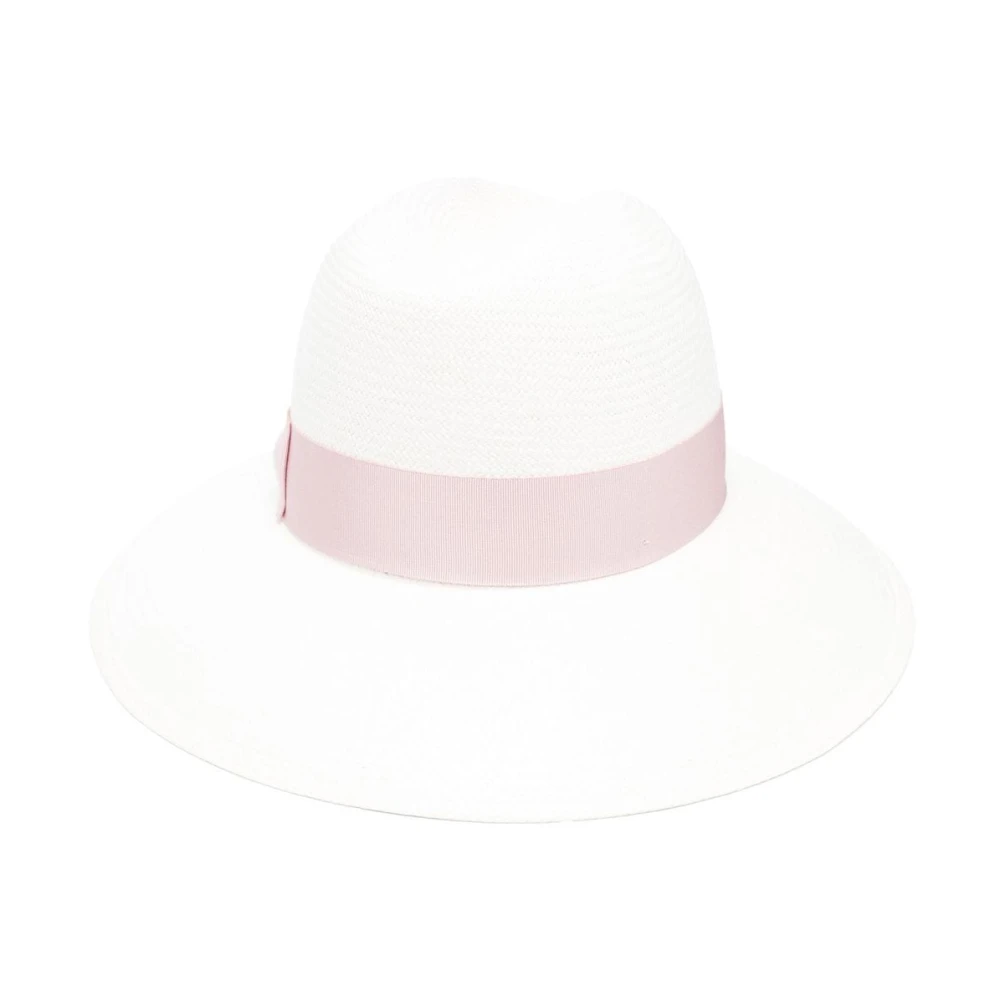 Borsalino Strooien hoed met brede rand en lint Pink Dames