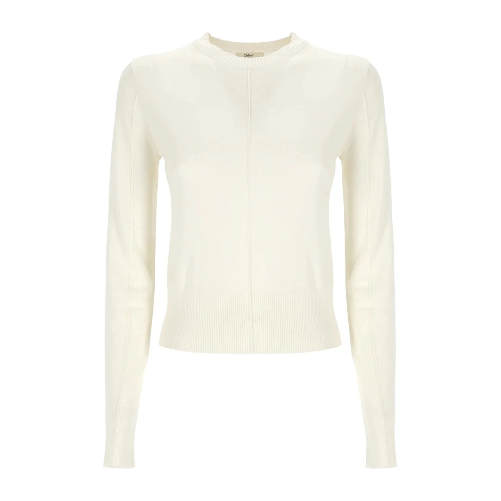 Chloé Witte Wollen Gebreide Top Geborduurd Logo White Dames