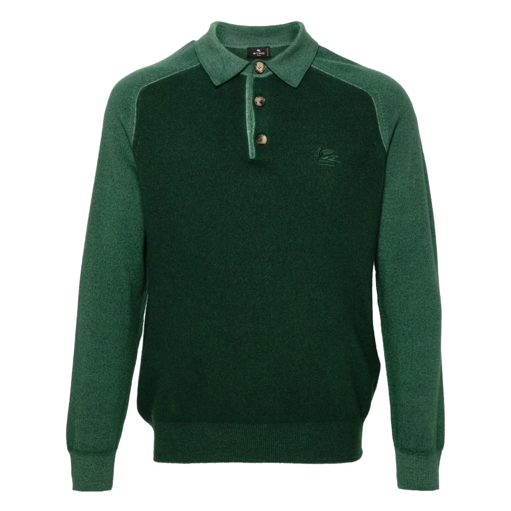 ETRO Blauw Lange Mouw Casual Polo Shirt Green Heren