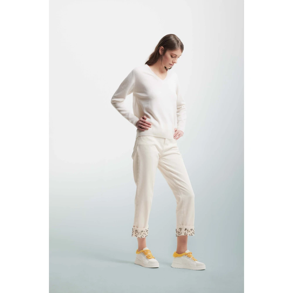 Kocca Geborduurde Rechte Pijp Broek Beige Dames