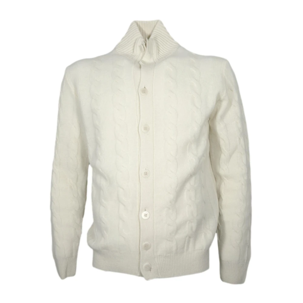 Cashmere Company White Slim Fit Cable-Knit Cardigan - Male - Cardigans - 2XL - Knitwear