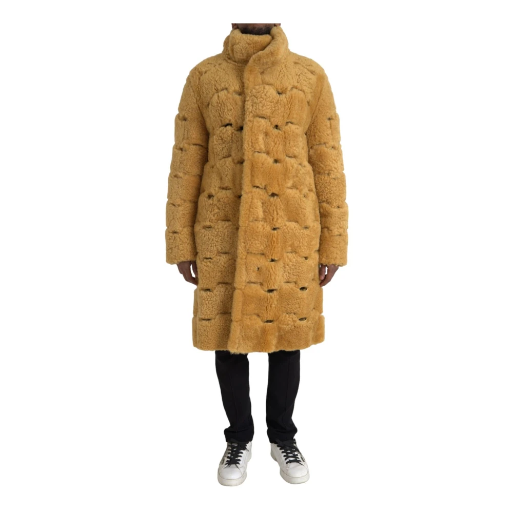 Bottega Veneta Gele Shearling Lange Jas Yellow Heren