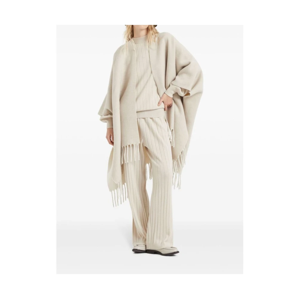 BRUNELLO CUCINELLI Beige Wol-Kasjmiermix Franje Cape Beige Dames