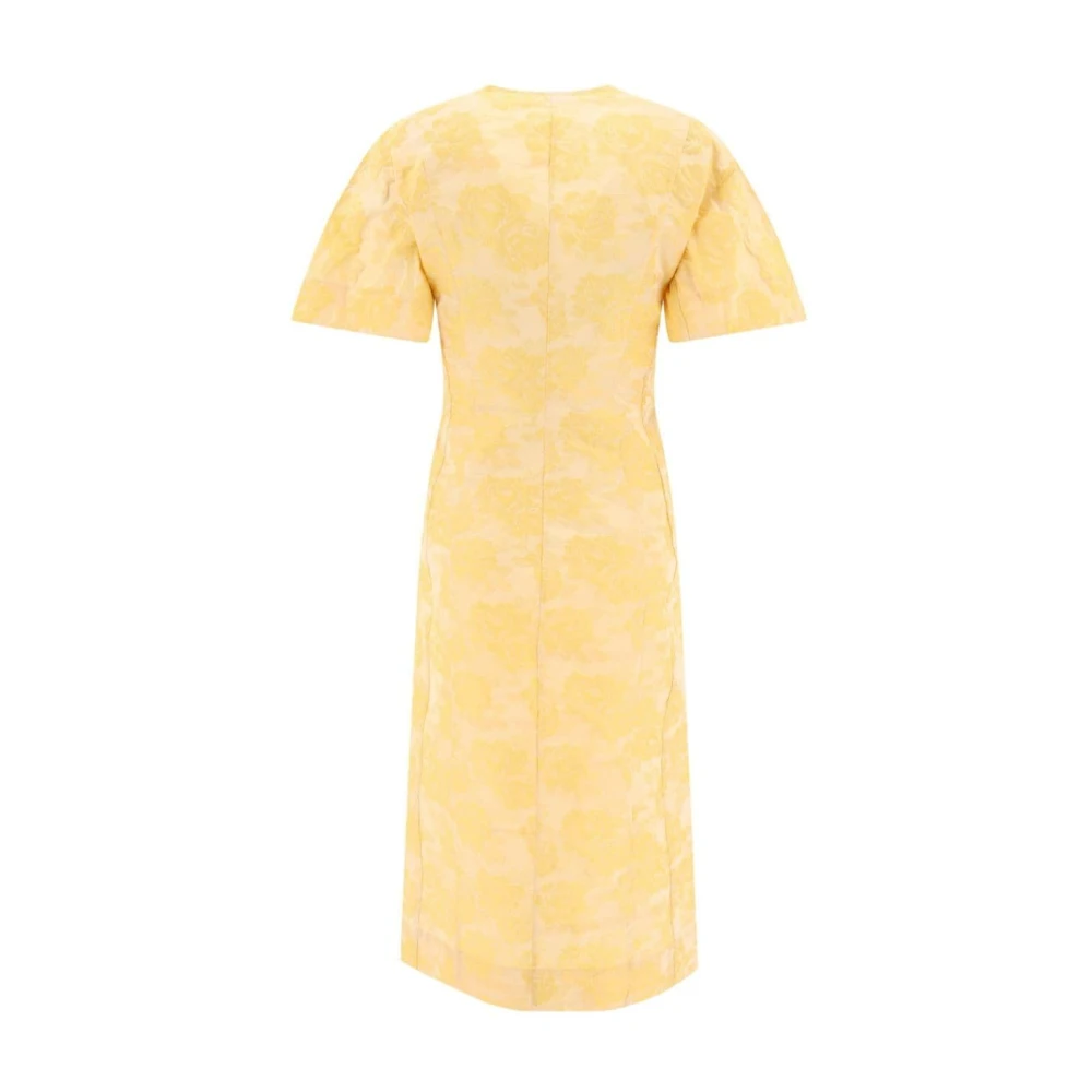 Ganni Bloemen Jacquard Midi Jurk Yellow Dames