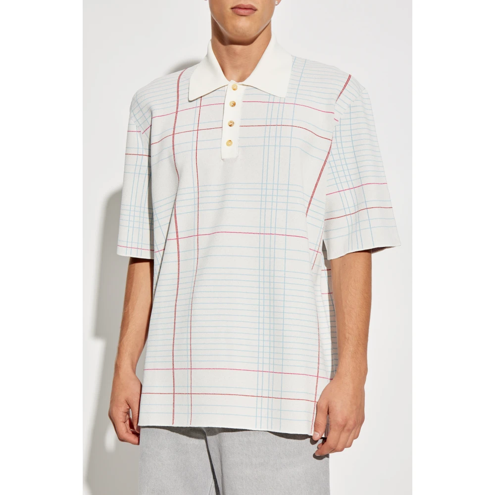 Bottega Veneta Polo met ruitpatroon White Heren