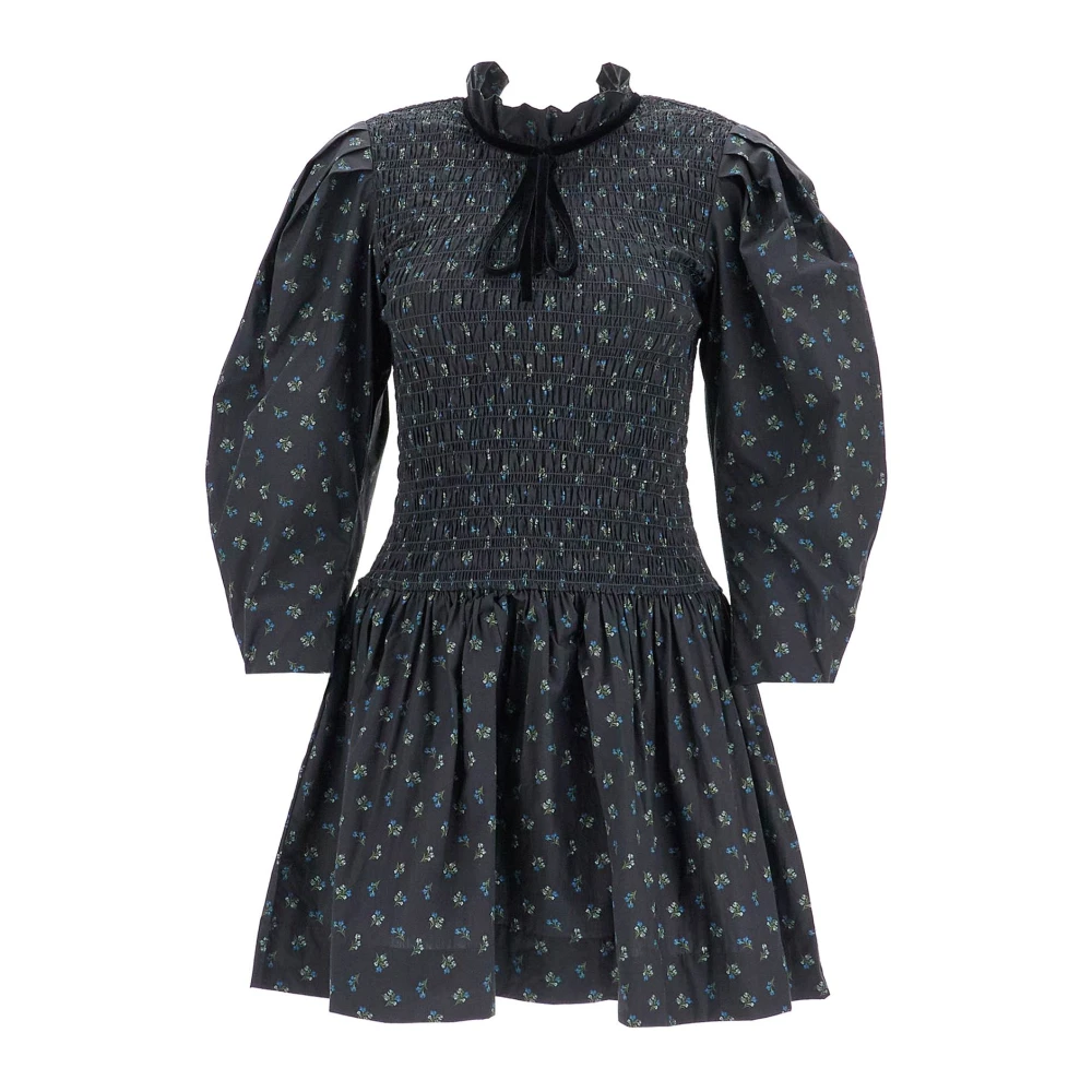 Ganni Bloemenprint Smock Mini Jurk Gray Dames