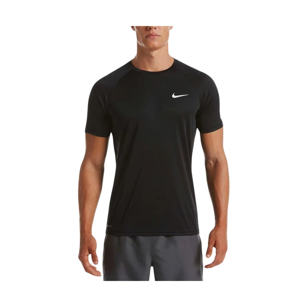 Nike Men's Black Swim T-Shirt Short Sleeve Hydrogu Nessa586 Tessuto Tecnico Nero Uomo